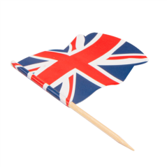 PETITS DRAPEAUX "U.K" 4x3/6,5 CM ASSORTI BOIS (144 UNITÉ)