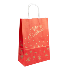 Image SACS SOS AVEC ANSES 'MERRY CHRISTMAS' 80 G/M2 26+14x32 CM ROUGE CELLULOSE (250 UNITÉ) #1