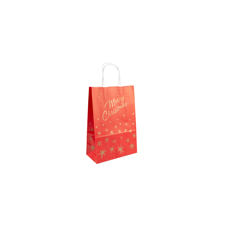 SACS SOS AVEC ANSES 'MERRY CHRISTMAS' 80 G/M2 26+14x32 CM ROUGE CELLULOSE (250 UNITÉ)