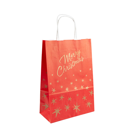 Image SACS SOS AVEC ANSES 'MERRY CHRISTMAS' 80 G/M2 26+14x32 CM ROUGE CELLULOSE (250 UNITÉ) #1