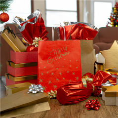 Image SACS SOS AVEC ANSES 'MERRY CHRISTMAS' 80 G/M2 26+14x32 CM ROUGE CELLULOSE (250 UNITÉ) #3