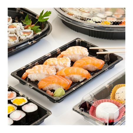 120 U. RÉCIPIENTS + COUVERCLES POUR SUSHI  Ø32x5 CM NOIR PS (120 UNITÉ)