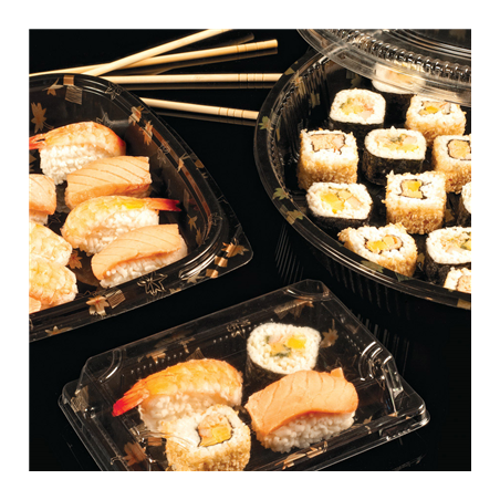 120 U. RÉCIPIENTS + COUVERCLES POUR SUSHI  27x27x4,5 CM NOIR PS (120 UNITÉ)