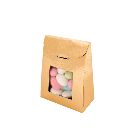 Image PETIT SACS AVEC FENÊTRE 9+4,5x13 CM OR CARTON (200 UNITÉ) #1