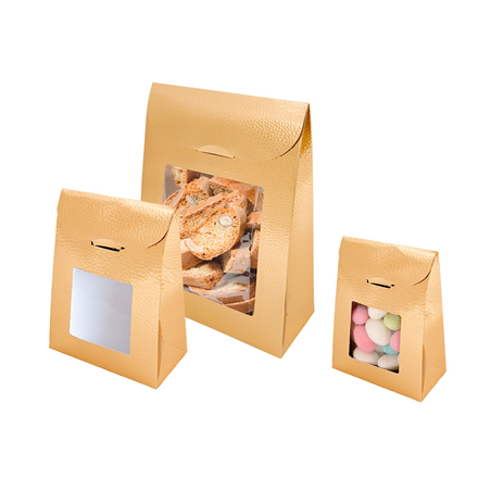 PETIT SACS AVEC FENÊTRE 9+4,5x13 CM OR CARTON (200 UNITÉ)