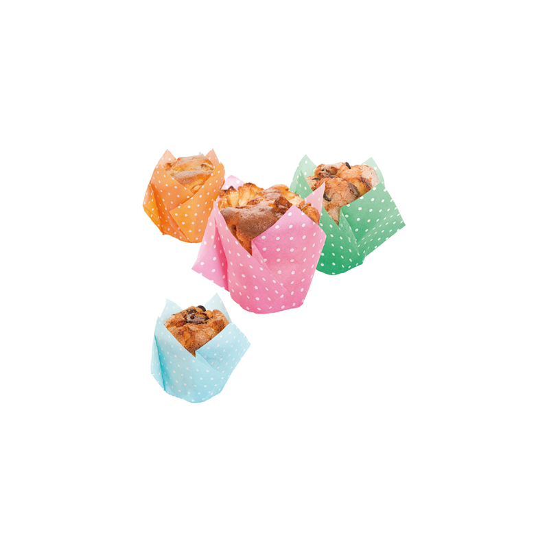 MUFFIN CUPS 'TULIP - POLKA' 50 G/M2 11x11 CM ASSORTI CELLULOSE (1000 UNITÉ)