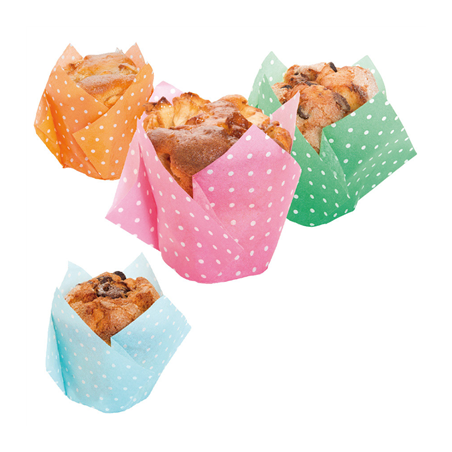 Image MUFFIN CUPS 'TULIP - POLKA' 50 G/M2 11x11 CM ASSORTI CELLULOSE (1000 UNITÉ) #1