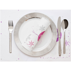 6 ASSIETTES LISERÉ ARGENTÉ Ø 19 CM BLANC PS (24 UNITÉ)