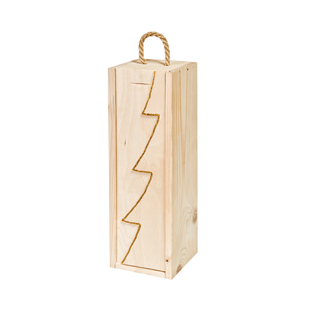 Image BOÎTE 1 BOUTEILLE "SAPIN" 36x11x10,5 CM OR BOIS (10 UNITÉ) #1