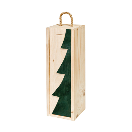 Image BOÎTE 1 BOUTEILLE "SAPIN" 36x11x10,5 CM VERT BOIS (10 UNITÉ) #1