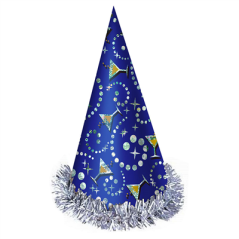 Image CHAPEAUX HOLOGRAPHIQUES CONIQUES  23 (h) CM BLEU CARTON (12 UNITÉ) #1