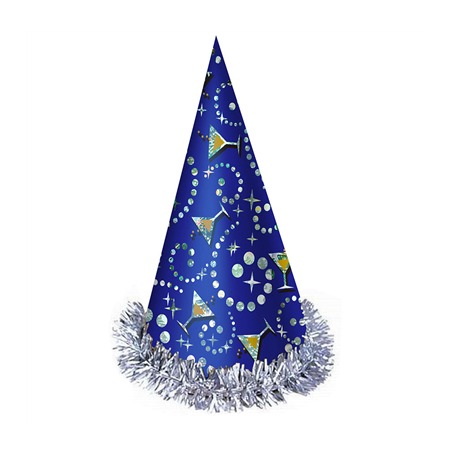 Image CHAPEAUX HOLOGRAPHIQUES CONIQUES  23 (h) CM BLEU CARTON (12 UNITÉ) #1