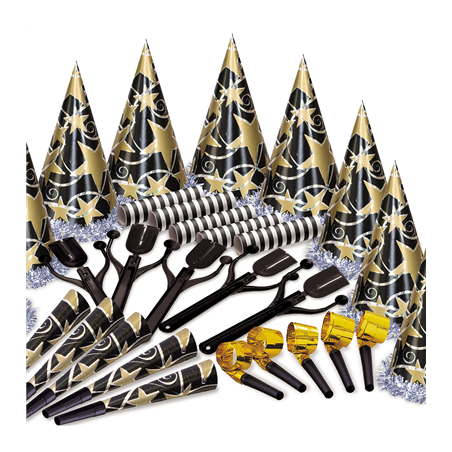 Image ASSORTIMENT COTILLON HOLOGRAFIQUE 10 PERSONNES   NOIR/OR (1 UNITÉ) #1