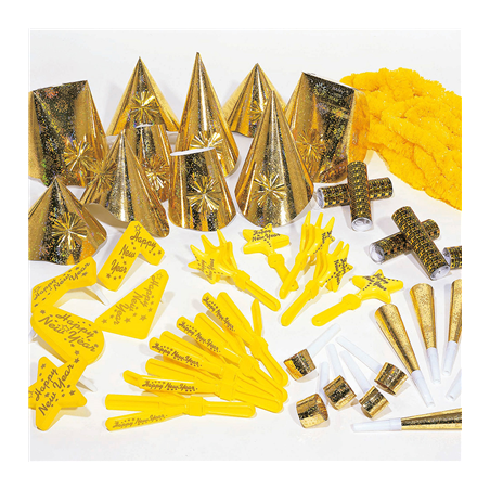 Image ASSORTIMENT COTILLON HOLOGRAFIQUE 10 PERSONNES   OR (1 UNITÉ) #1