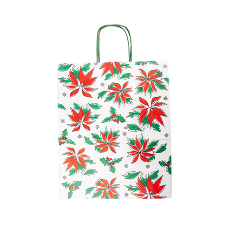 SAC SOS SANS ANSES - MODELE "CHRISTMAS"  80 G/M2 26+14x32 CM BLANC CELLULOSE (250 UNITÉ)