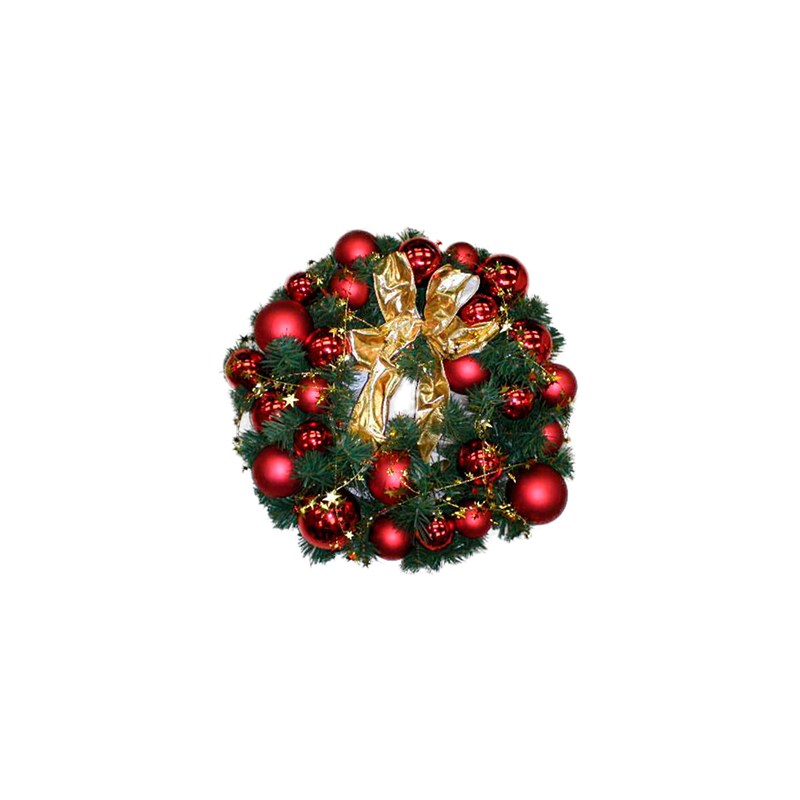 COURONNE AVEC 40 BOULES+80 LEDS+2 NOEUDS Ø 46 CM (1 UNITÉ) COURONNE AVEC 40 BOULES+80 LEDS+2 NOEUDS Ø 46 CM (1 UNITÉ)