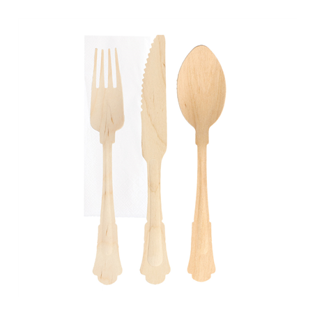 Image SET 4/1 FOURCHETTE, COUTEAU, CUILLÈRE, SERVIETTE 'CLASSIC'  20 CM NATUREL BOIS (100 UNITÉ) #1