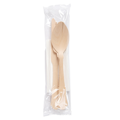 SET 4/1 FOURCHETTE, COUTEAU, CUILLÈRE, SERVIETTE 'CLASSIC' 20 CM NATUREL BOIS (100 UNITÉ)