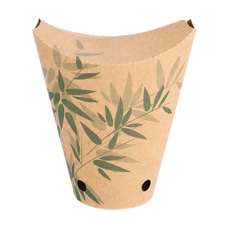 Image GOBELETS À FRITES AVEC FERMETURE 'FEEL GREEN' 12 OZ - 360 ML 200 + 25PE G/M2 6,7x12,5 CM MARRON CARTON (100 UNITÉ) #1