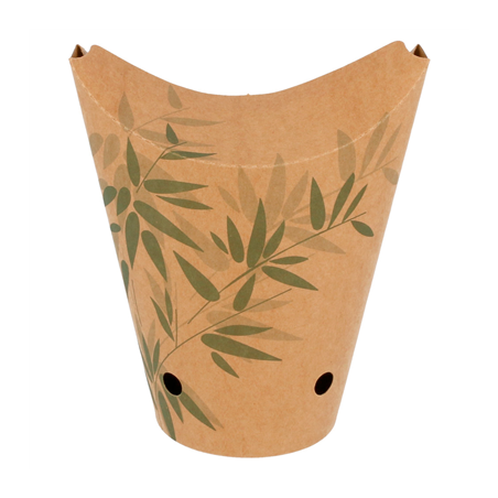 Image GOBELETS À FRITES AVEC FERMETURE 'FEEL GREEN' 16 OZ - 480 ML 200 + 25PE G/M2 8,5x14 CM MARRON CARTON (50 UNITÉ) #1