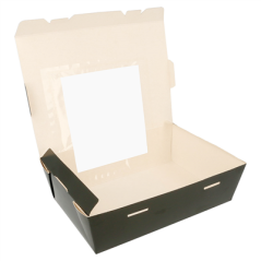 Image BOÎTES AMÉRICAINES AVEC FÊNETRE 1980 ML 300 G/M2 19,8x14x6,4 CM NOIR CARTON (200 UNITÉ) #1