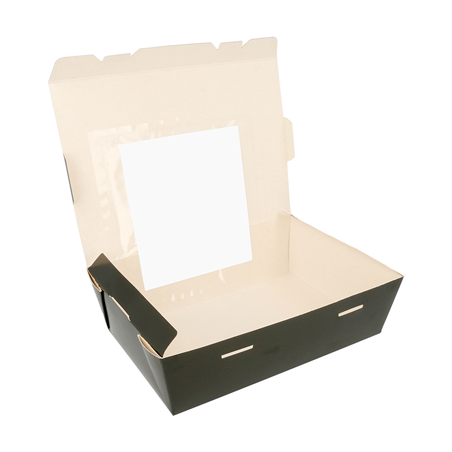 Image BOÎTES AMÉRICAINES AVEC FÊNETRE 1980 ML 300 G/M2 19,8x14x6,4 CM NOIR CARTON (200 UNITÉ) #1