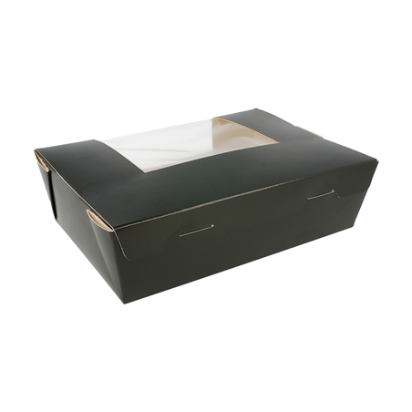 BOÎTES AMÉRICAINES AVEC FÊNETRE 1980 ML 300 G/M2 19,8x14x6,4 CM NOIR CARTON (200 UNITÉ)