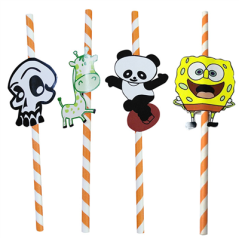 Image PAILLES "PANDA & CIA"  Ø 0,60x24 CM ASSORTI PAPIER (100 UNITÉ) #1