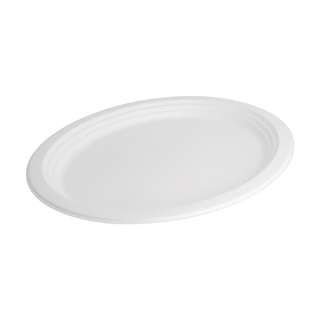 Image ASSIETTES OVALES 'BIONIC'  32x25,5x2,1 CM BLANC BAGASSE (500 UNITÉ) #1