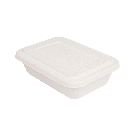 Image PLATEAUX + COUVERCLE 'BIONIC' 800 ML 19,3x13,5x5 CM BLANC BAGASSE (400 UNITÉ) #1