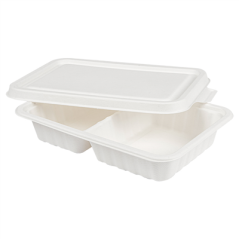 Image PLATEAUX 2 COMPART + COUVERCLE 'BIONIC' 800 ML 23,3x14,6x6 CM BLANC BAGASSE (400 UNITÉ) #1