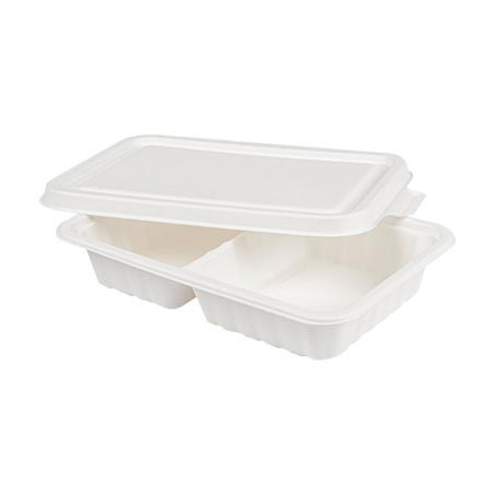 Image PLATEAUX 2 COMPART + COUVERCLE 'BIONIC' 800 ML 23,3x14,6x6 CM BLANC BAGASSE (400 UNITÉ) #1