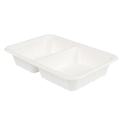 PLATEAUX 2 COMPART + COUVERCLE 'BIONIC' 800 ML 23,3x14,6x6 CM BLANC BAGASSE (400 UNITÉ)