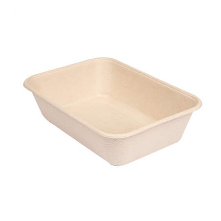 PLATEAUX + COUVERCLE 'BIONIC' 800 ML 19,3x13,5x5 CM NATUREL BAGASSE (400 UNITÉ)