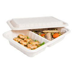 Image PLATEAUX 2 COMPART + COUVERCLE 'BIONIC' 800 ML 23,3x14,6x6 CM NATUREL BAGASSE (400 UNITÉ) #1