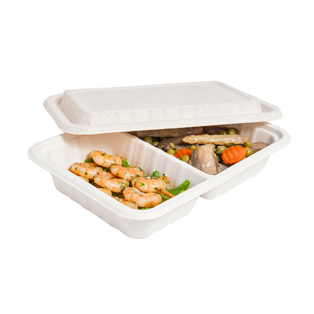 Image PLATEAUX 2 COMPART + COUVERCLE 'BIONIC' 800 ML 23,3x14,6x6 CM NATUREL BAGASSE (400 UNITÉ) #1