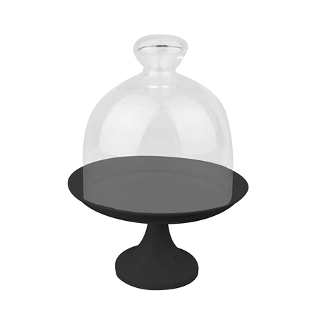 Image STAND POUR GATEAUX + COUVERCLE VERRE  Ø 24,5x30 CM NOIR METAL (1 UNITÉ) #1
