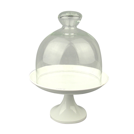 Image STAND POUR GATEAUX + COUVERCLE VERRE  Ø 24,5x30 CM BLANC METAL (1 UNITÉ) #1