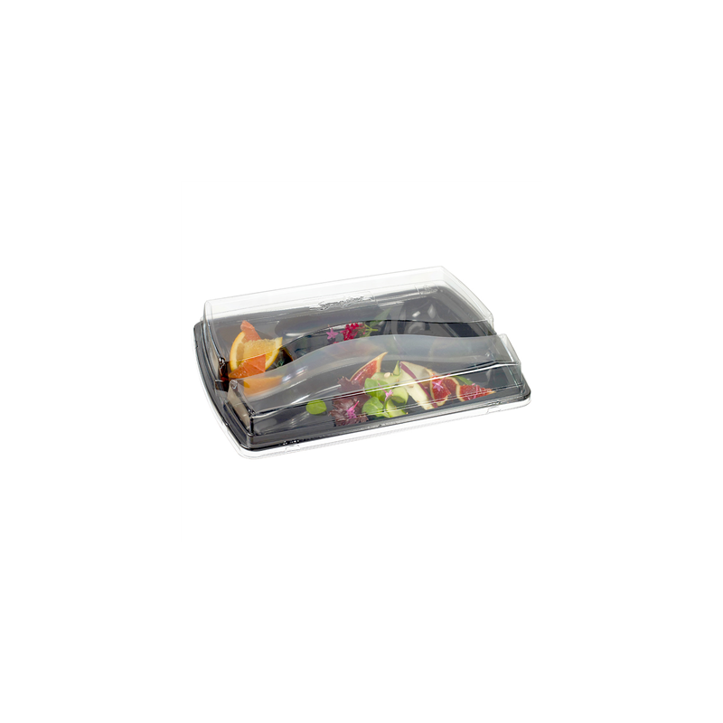 PLATEAU REPAS POUR EMPORTER + COUVERCLE  34x24,5x6.5 CM NOIR RPET (100 UNITÉ)