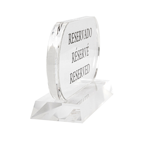 PLAQUE "RESERVADO-RÉSERVÉ-RESERVED"  13,5x7,5 CM TRANSPARENT ACRYLIQUE (2 UNITÉ)