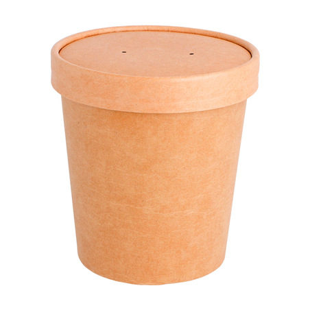 Image RÉCIPIENTS + COUVERCLES 480 ML - 16 oz 320 + 18 PE G/M2 Ø 9,8/7,5x10 CM NATUREL KRAFT (250 UNITÉ) #1