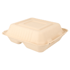 Image COQUILLES "M" 3 COMPART. 'BIONIC' 20x20x7,5 CM NATUREL BAGASSE (200 UNITÉ) #1