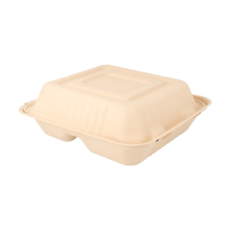 Image COQUILLES "M" 3 COMPART. 'BIONIC'  20x20x7,5 CM NATUREL BAGASSE (200 UNITÉ) #1
