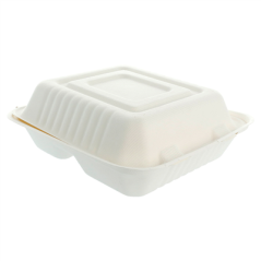 Image COQUILLES "M" 3 COMPART. 'BIONIC' 20x20x7,5 CM BLANC BAGASSE (200 UNITÉ) #1