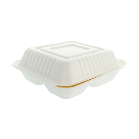 COQUILLES "M" 3 COMPART. 'BIONIC'  20x20x7,5 CM BLANC BAGASSE (200 UNITÉ)
