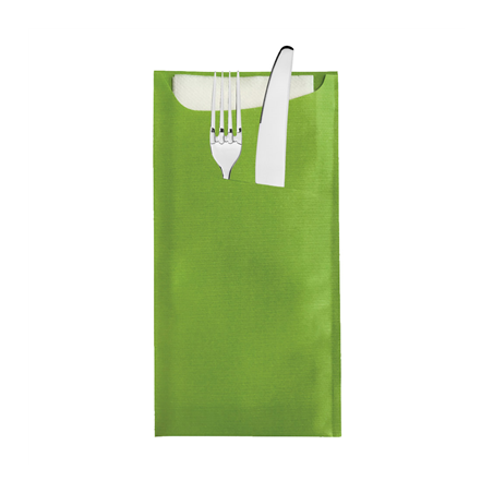 Image SACS COUVERTS + SERVIETTE AIRLAID BLANCHE 33x40 CM 'JUST IN TIME' 90 + 10PE G/M2 11,2x22,5 CM KIWI CELLULOSE (250 UNITÉ) #