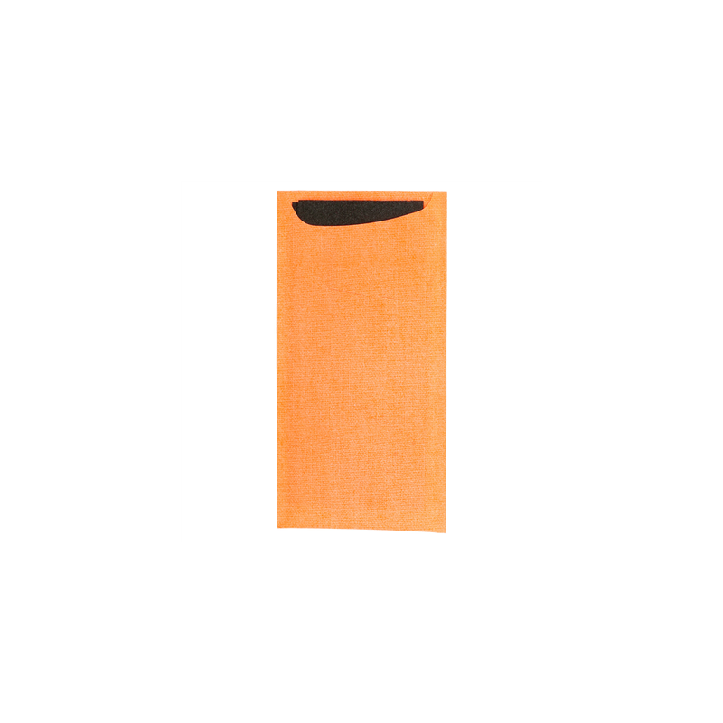 SACS COUVERTS + SERVIETTE AIRLAID NOIR 33x40 CM 'JUST IN TIME' 90 + 10PE G/M2 11,2x22,5 CM ORANGE CELLULOSE (250 UNITÉ)