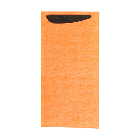 Image SACS COUVERTS + SERVIETTE AIRLAID NOIR 33x40 CM 'JUST IN TIME' 90 + 10PE G/M2 11,2x22,5 CM ORANGE CELLULOSE (250 UNITÉ) #1
