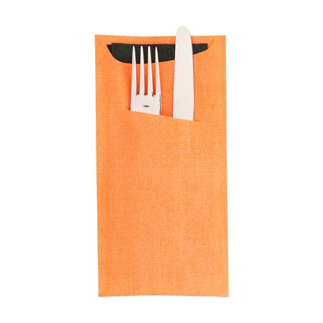 SACS COUVERTS + SERVIETTE AIRLAID NOIR 33x40 CM 'JUST IN TIME' 90 + 10PE G/M2 11,2x22,5 CM ORANGE CELLULOSE (250 UNITÉ)