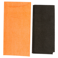Image SACS COUVERTS + SERVIETTE AIRLAID NOIR 33x40 CM 'JUST IN TIME' 90 + 10PE G/M2 11,2x22,5 CM ORANGE CELLULOSE (250 UNITÉ) #3